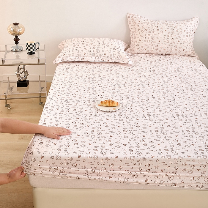 91家纺网 家纺一手货源 找家纺 锦罗绣 2025新款全棉双层纱印花系列单床笠 咖啡兔