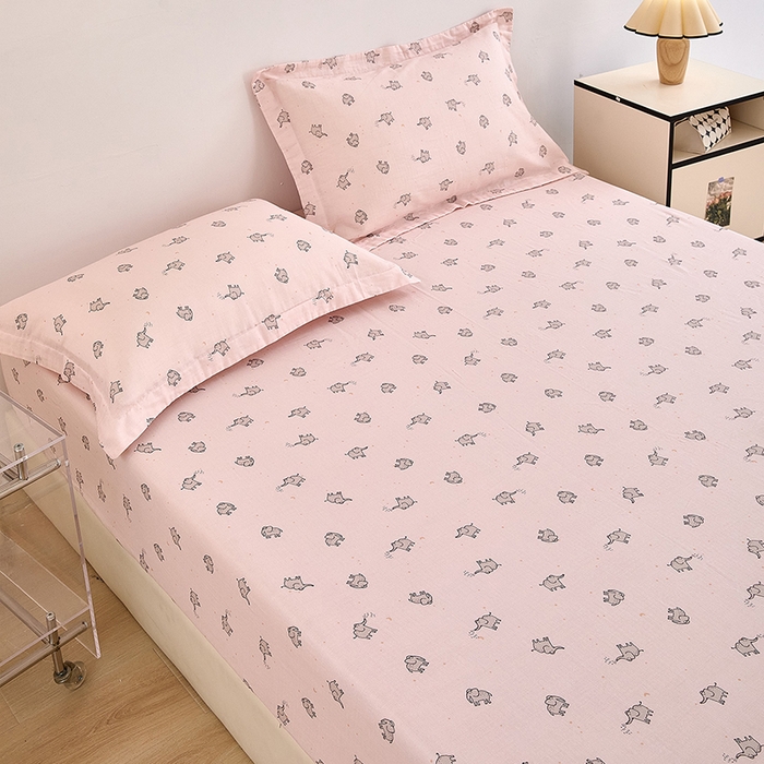 91家纺网 家纺一手货源 找家纺 锦罗绣 2025新款全棉双层纱印花系列单床笠 象象