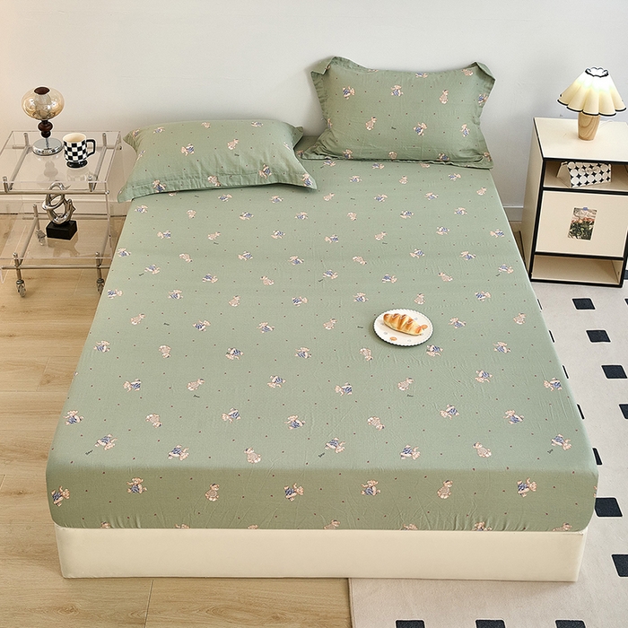 91家纺网 家纺一手货源 找家纺 锦罗绣 2025新款全棉双层纱印花系列单床笠 爱乐熊