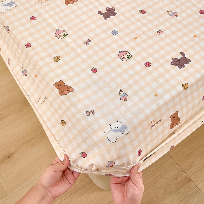 91家纺网 家纺一手货源 找家纺 锦罗绣 2025新款全棉双层纱印花系列单床笠 甜蜜小屋