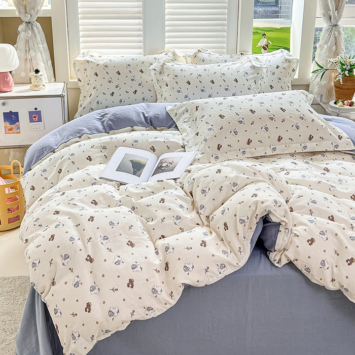 91家纺网 家纺一手货源 找家纺 2025新款全棉双层纱印花四件套（第二批）浪漫独角兽