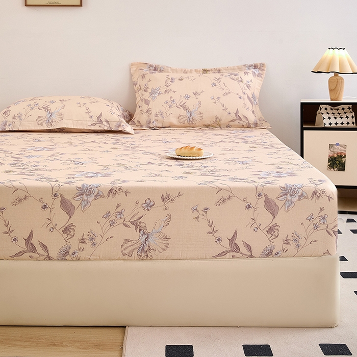 91家纺网 家纺一手货源 找家纺 锦罗绣 2025新款全棉双层纱印花系列单床笠 清新碎花