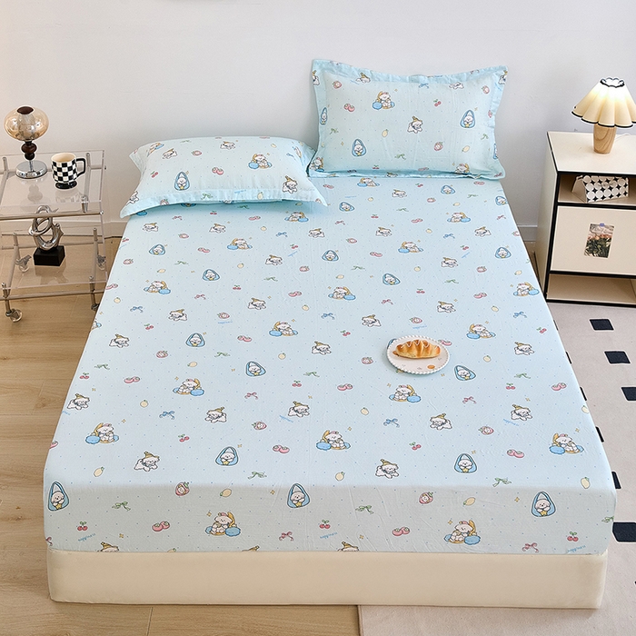 91家纺网 家纺一手货源 找家纺 锦罗绣 2025新款全棉双层纱印花系列单床笠 可爱小狗