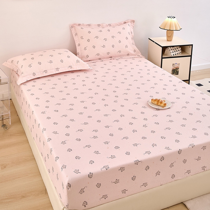 91家纺网 家纺一手货源 找家纺 锦罗绣 2025新款全棉双层纱印花系列单床笠 象象