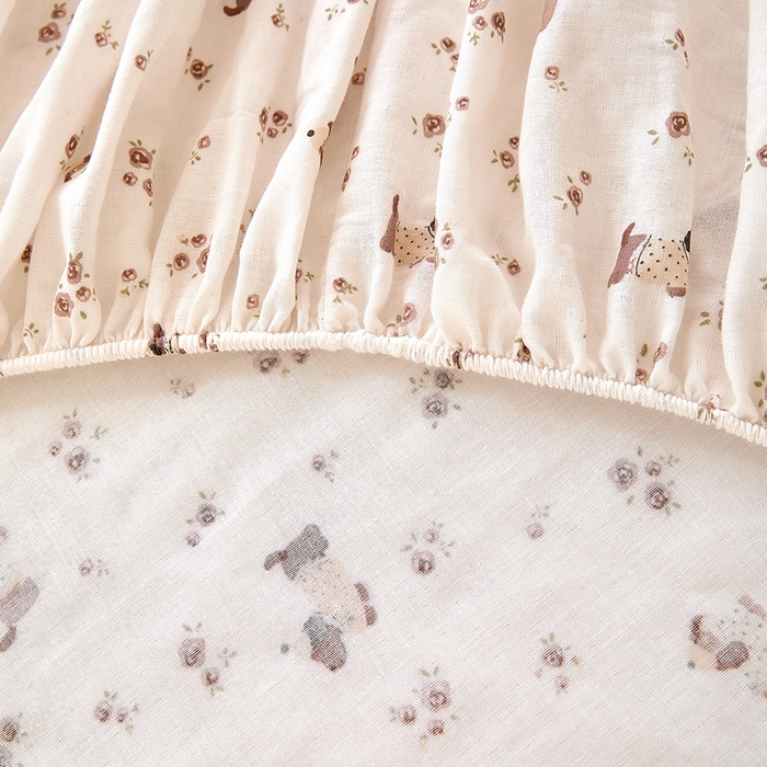 91家纺网 家纺一手货源 找家纺 锦罗绣 2025新款全棉双层纱印花系列单床笠 绅士犬