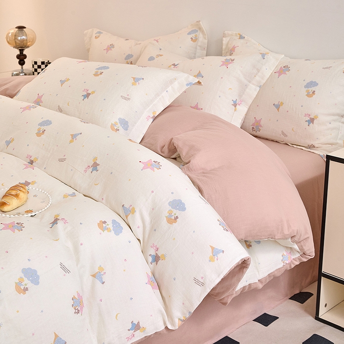 91家纺网 家纺一手货源 找家纺 2025新款全棉双层纱印花四件套（第二批）宝贝乐园