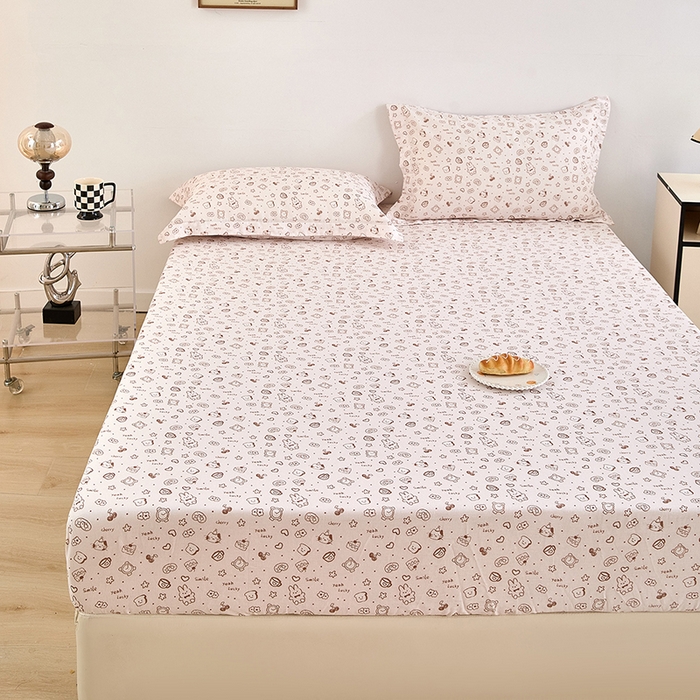 91家纺网 家纺一手货源 找家纺 锦罗绣 2025新款全棉双层纱印花系列单床笠 咖啡兔