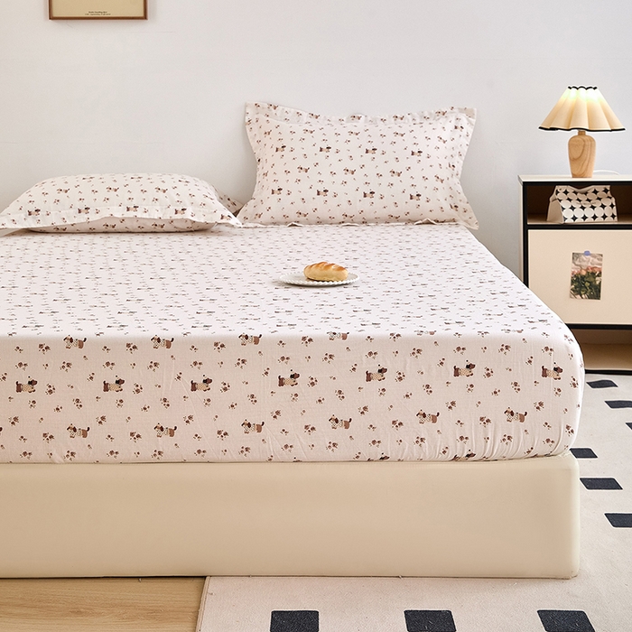 91家纺网 家纺一手货源 找家纺 锦罗绣 2025新款全棉双层纱印花系列单床笠 绅士犬