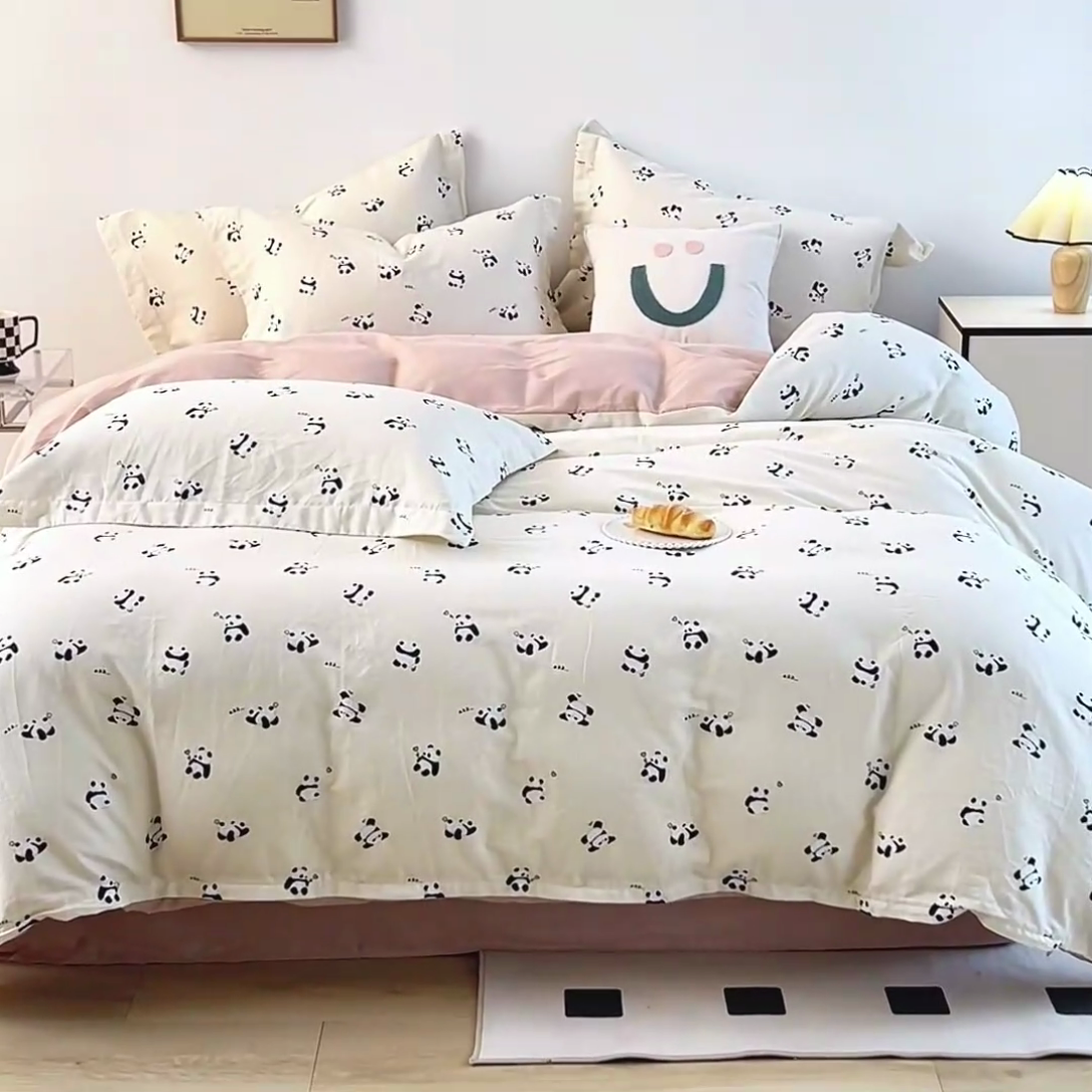 91家纺网 家纺一手货源 找家纺 2025新款全棉双层纱印花四件套（第二批）国宝熊猫