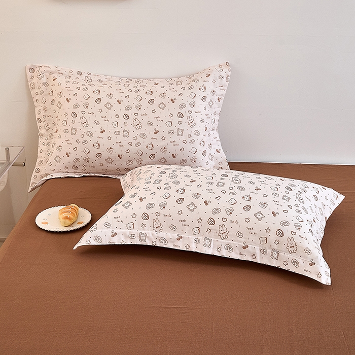 91家纺网 家纺一手货源 找家纺 2025新款全棉双层纱印花四件套（第二批）咖啡兔