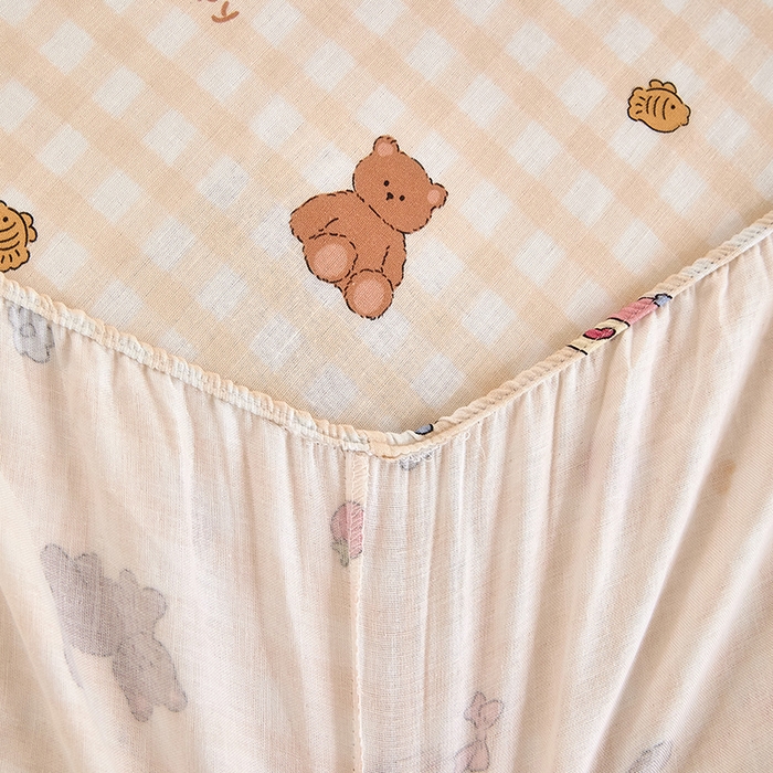 91家纺网 家纺一手货源 找家纺 锦罗绣 2025新款全棉双层纱印花系列单床笠 甜蜜小屋