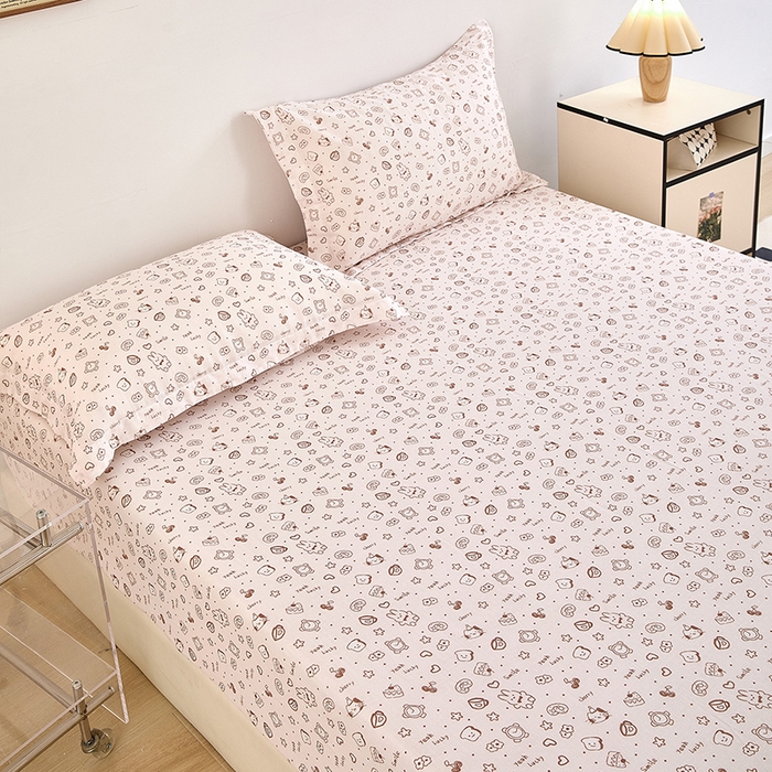 91家纺网 家纺一手货源 找家纺 锦罗绣 2025新款全棉双层纱印花系列单床笠 咖啡兔