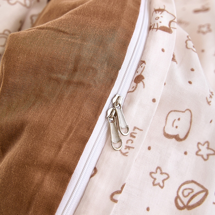 91家纺网 家纺一手货源 找家纺 2025新款全棉双层纱印花四件套（第二批）咖啡兔