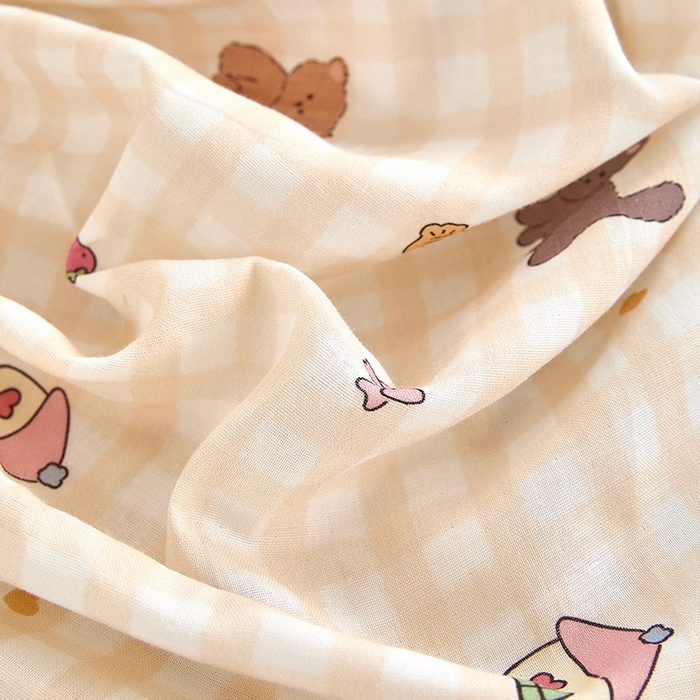 91家纺网 家纺一手货源 找家纺 锦罗绣 2025新款全棉双层纱印花系列单床笠 甜蜜小屋