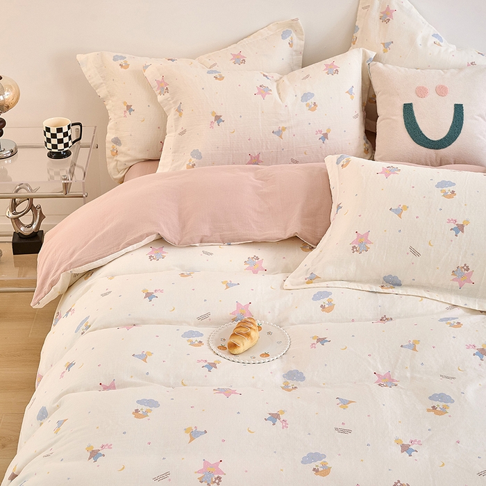 91家纺网 家纺一手货源 找家纺 2025新款全棉双层纱印花四件套（第二批）宝贝乐园