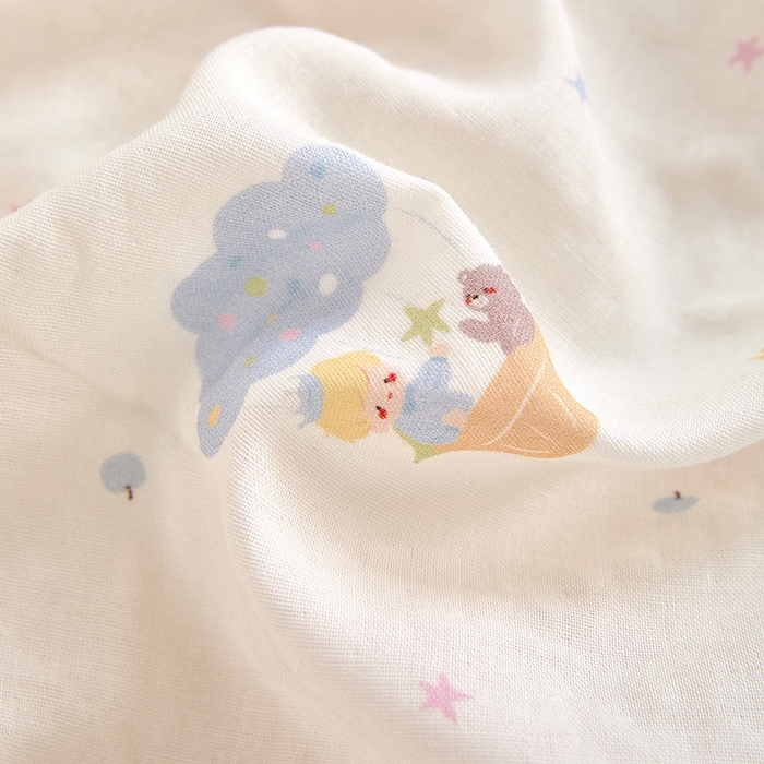 91家纺网 家纺一手货源 找家纺 锦罗绣 2025新款全棉双层纱印花系列单床笠 宝贝乐园