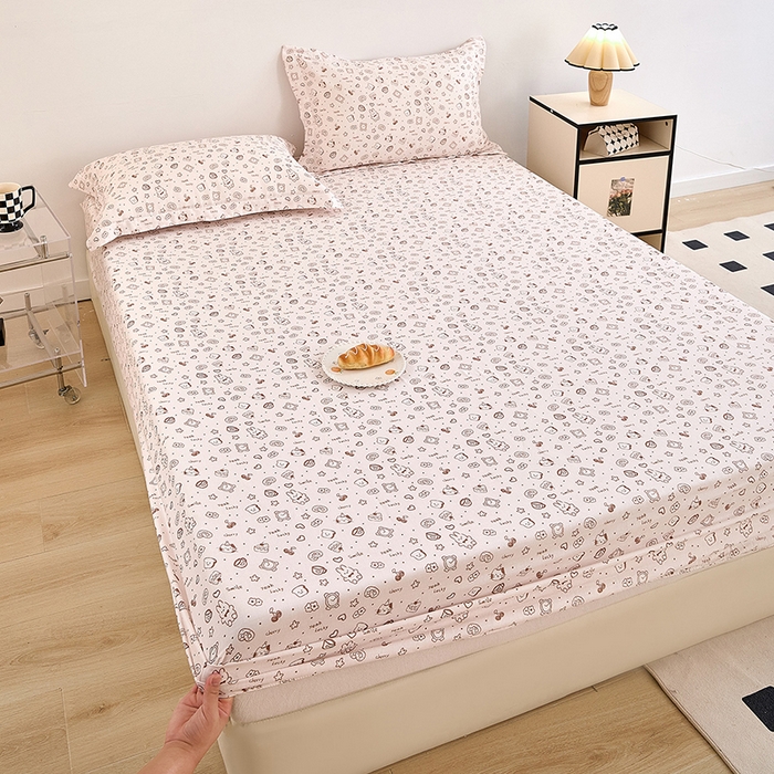 91家纺网 家纺一手货源 找家纺 锦罗绣 2025新款全棉双层纱印花系列单床笠 咖啡兔