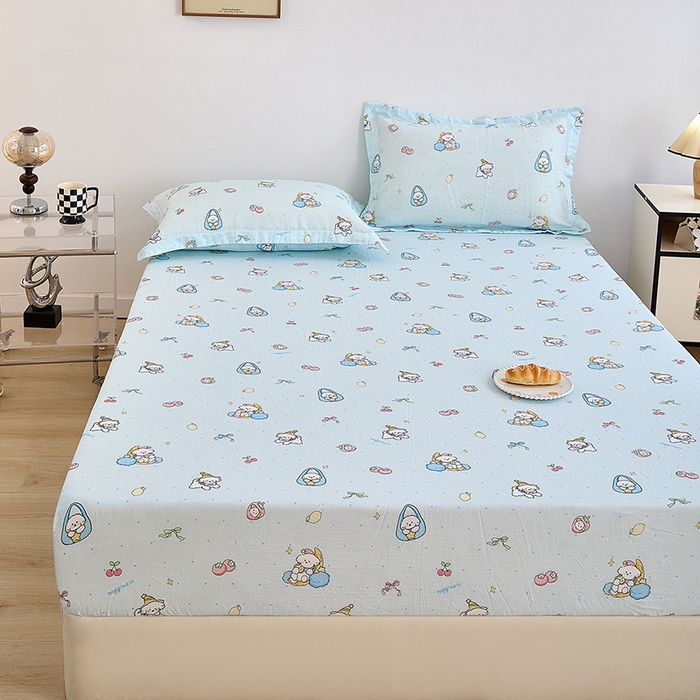 91家纺网 家纺一手货源 找家纺 锦罗绣 2025新款全棉双层纱印花系列单床笠 可爱小狗