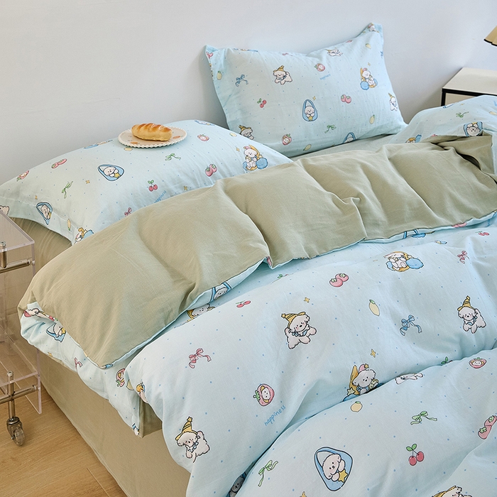 91家纺网 家纺一手货源 找家纺 2025新款全棉双层纱印花四件套（第二批）可爱小狗