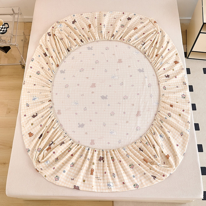 91家纺网 家纺一手货源 找家纺 锦罗绣 2025新款全棉双层纱印花系列单床笠 甜蜜小屋