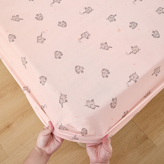 91家纺网 家纺一手货源 找家纺 锦罗绣 2025新款全棉双层纱印花系列单床笠 象象