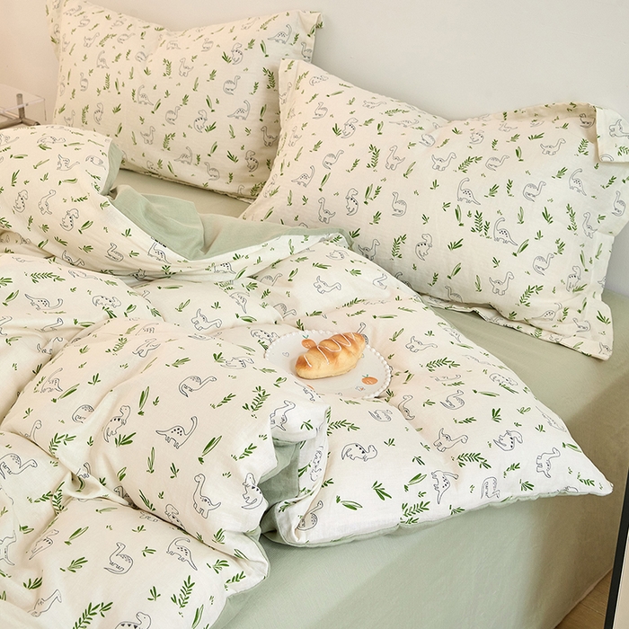 91家纺网 家纺一手货源 找家纺 2025新款全棉双层纱印花四件套（第二批）迷你龙