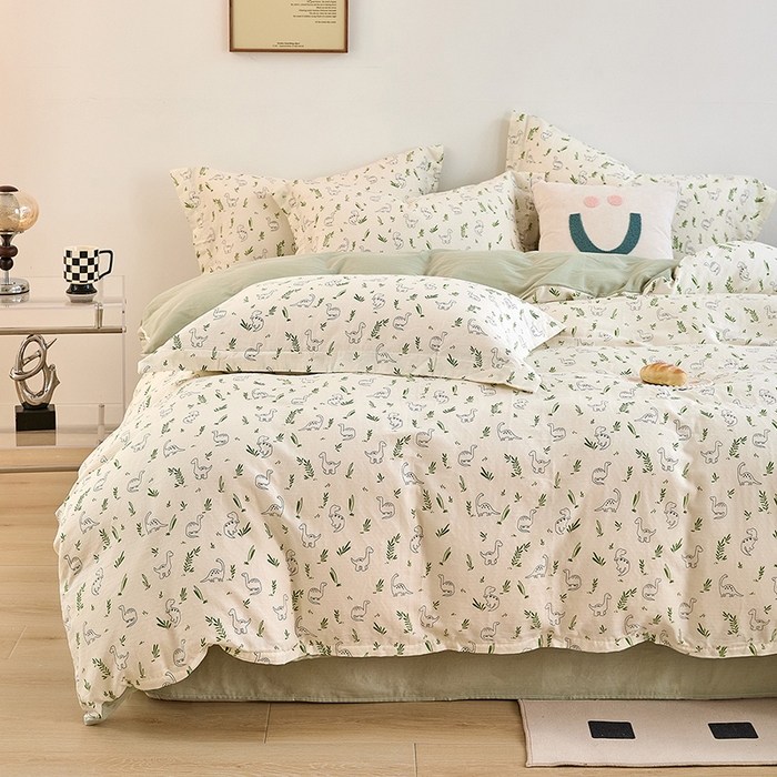 91家纺网 家纺一手货源 找家纺 2025新款全棉双层纱印花四件套（第二批）迷你龙