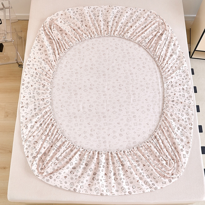 91家纺网 家纺一手货源 找家纺 锦罗绣 2025新款全棉双层纱印花系列单床笠 咖啡兔