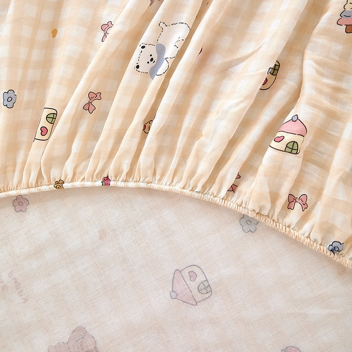 91家纺网 家纺一手货源 找家纺 锦罗绣 2025新款全棉双层纱印花系列单床笠 甜蜜小屋