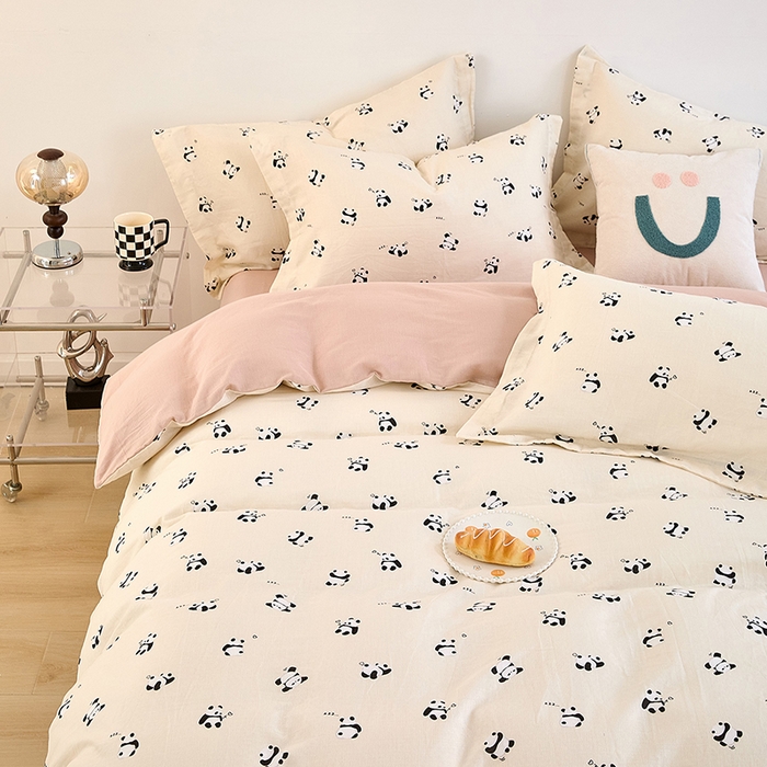 91家纺网 家纺一手货源 找家纺 2025新款全棉双层纱印花四件套（第二批）国宝熊猫