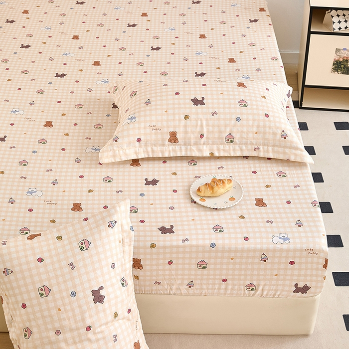 91家纺网 家纺一手货源 找家纺 锦罗绣 2025新款全棉双层纱印花系列单床笠 甜蜜小屋