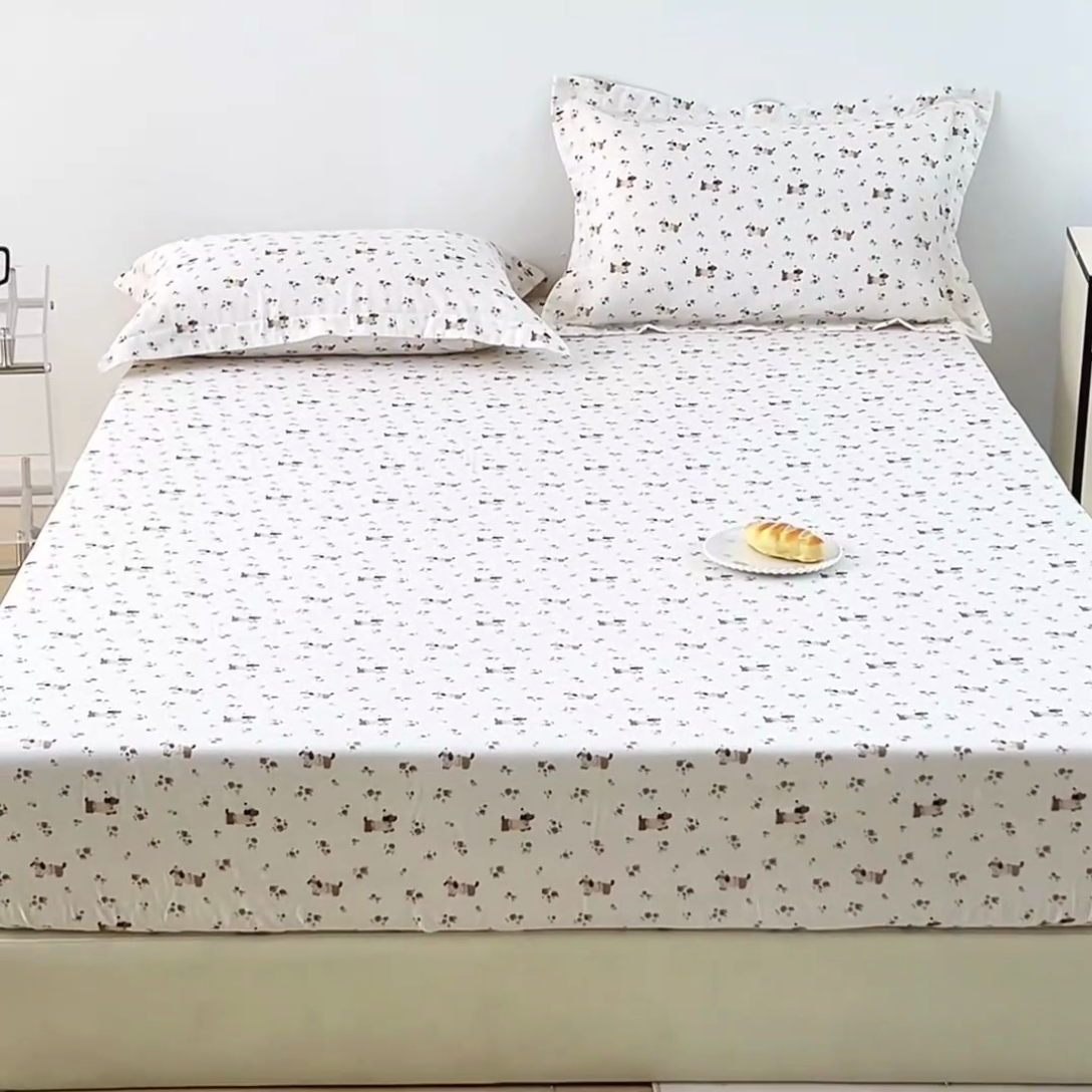 91家纺网 家纺一手货源 找家纺 锦罗绣 2025新款全棉双层纱印花系列单床笠 绅士犬