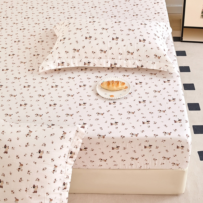 91家纺网 家纺一手货源 找家纺 锦罗绣 2025新款全棉双层纱印花系列单床笠 绅士犬