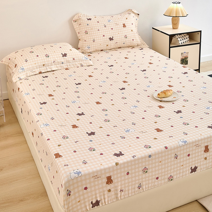 91家纺网 家纺一手货源 找家纺 锦罗绣 2025新款全棉双层纱印花系列单床笠 甜蜜小屋