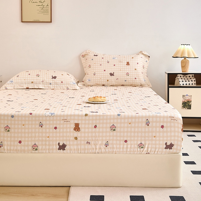 91家纺网 家纺一手货源 找家纺 锦罗绣 2025新款全棉双层纱印花系列单床笠 甜蜜小屋