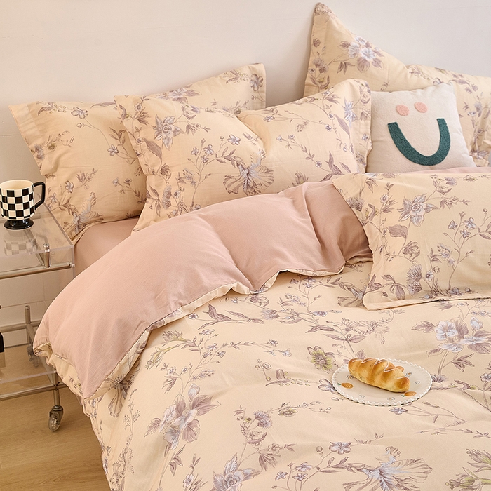 91家纺网 家纺一手货源 找家纺 2025新款全棉双层纱印花四件套（第二批）清新碎花