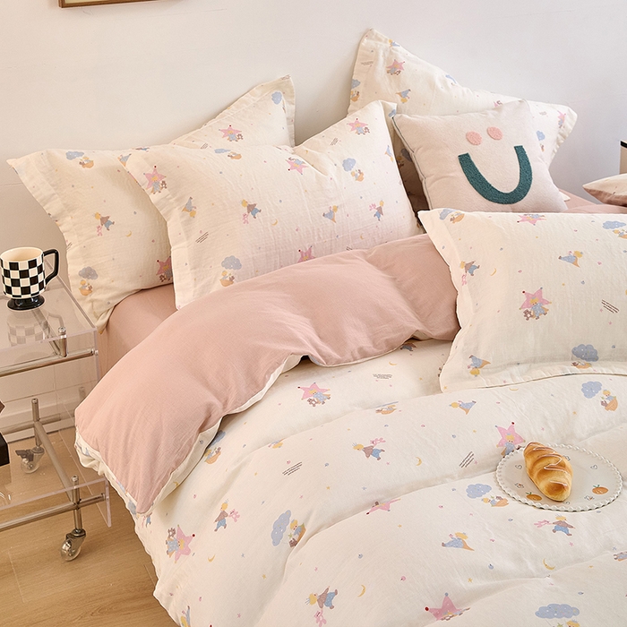 91家纺网 家纺一手货源 找家纺 2025新款全棉双层纱印花四件套（第二批）宝贝乐园