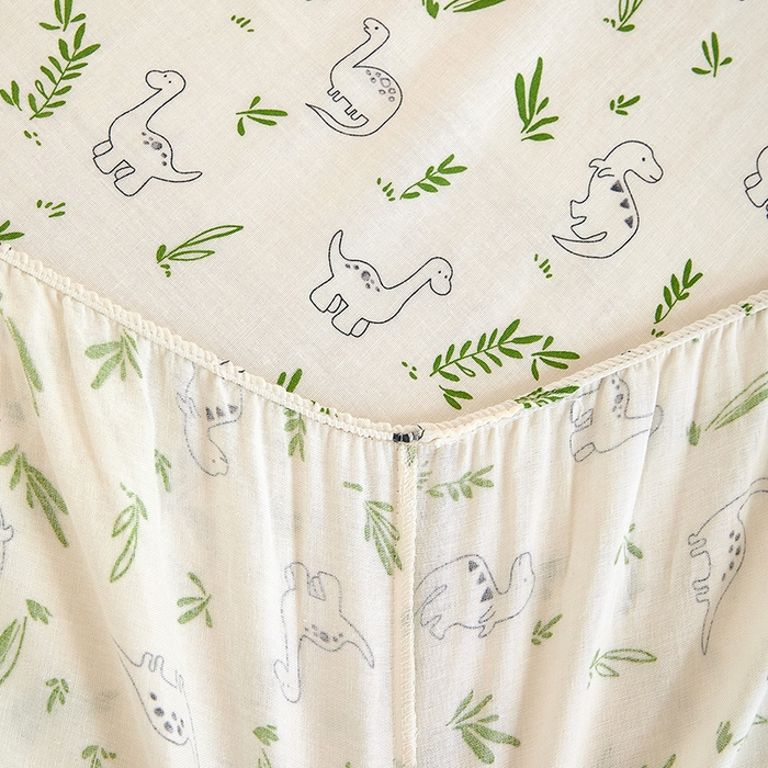 91家纺网 家纺一手货源 找家纺 锦罗绣 2025新款全棉双层纱印花系列单床笠 迷你龙