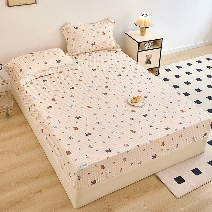 91家纺网 家纺一手货源 找家纺 锦罗绣 2025新款全棉双层纱印花系列单床笠 甜蜜小屋