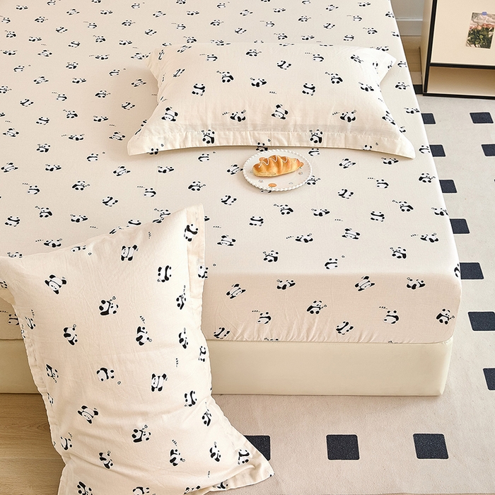 91家纺网 家纺一手货源 找家纺 锦罗绣 2025新款全棉双层纱印花系列单床笠 国宝熊猫