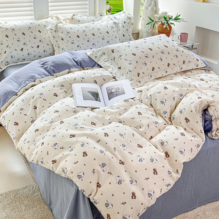 91家纺网 家纺一手货源 找家纺 2025新款全棉双层纱印花四件套（第二批）浪漫独角兽