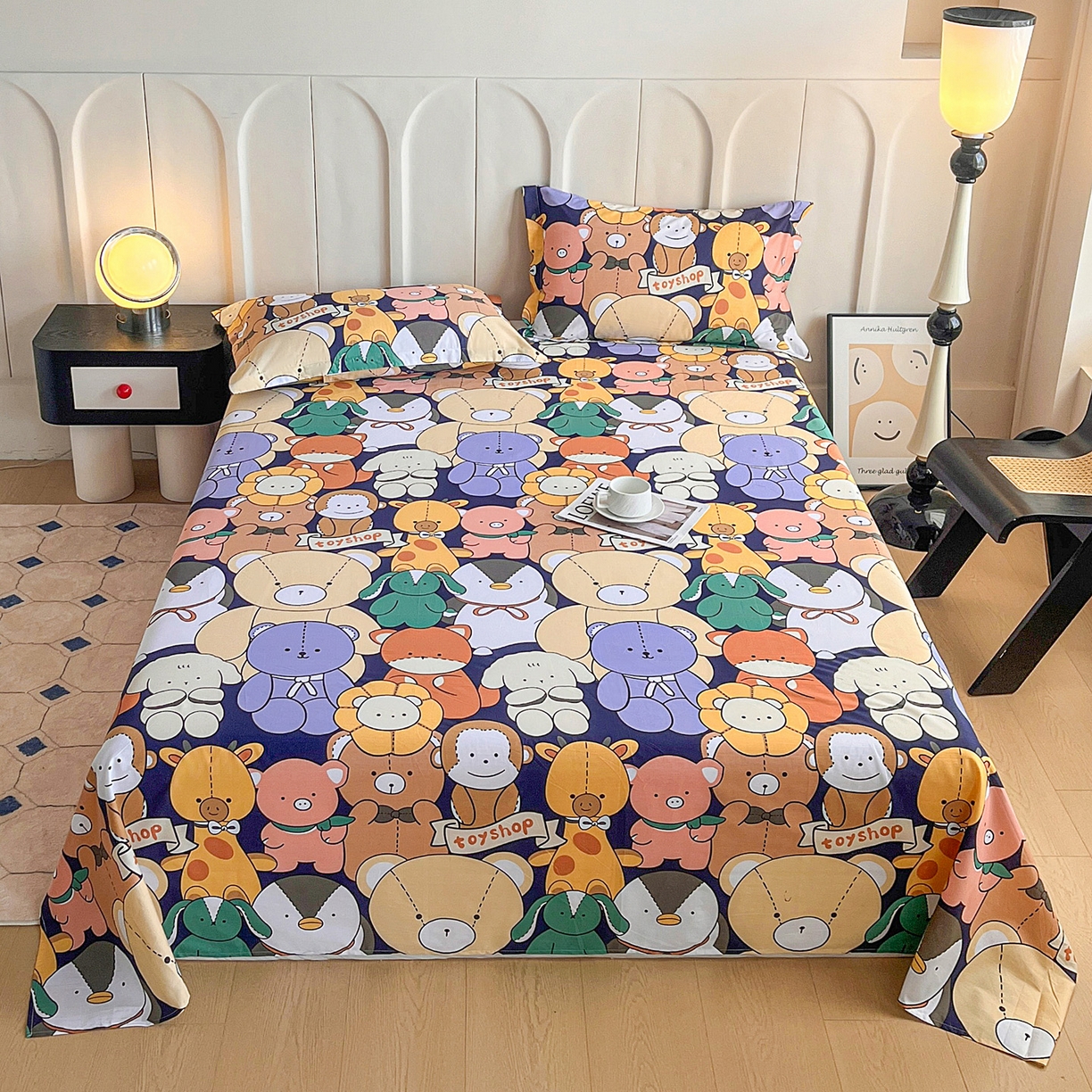 91家纺网 家纺一手货源 找家纺 金盛纺 2025新款13372全棉印花单品床单 动物联盟