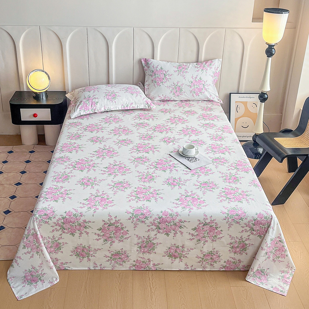 91家纺网 家纺一手货源 找家纺 金盛纺 2025新款13372全棉印花单品床单 苏菲-粉