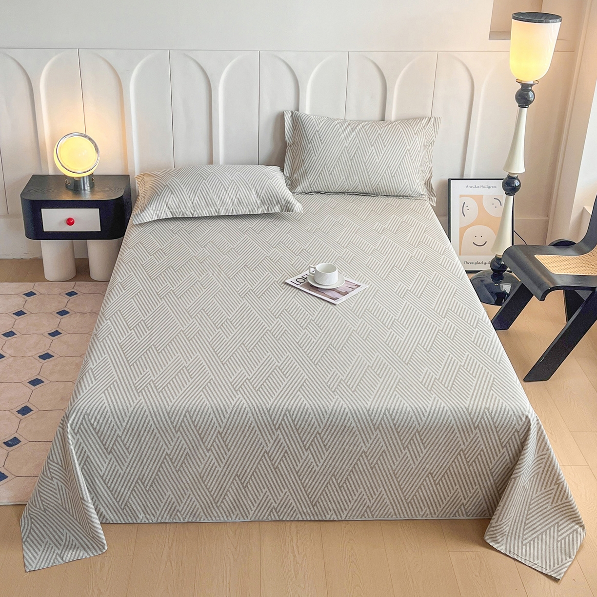 91家纺网 家纺一手货源 找家纺 金盛纺 2025新款13372全棉印花单品床单 线韵时尚