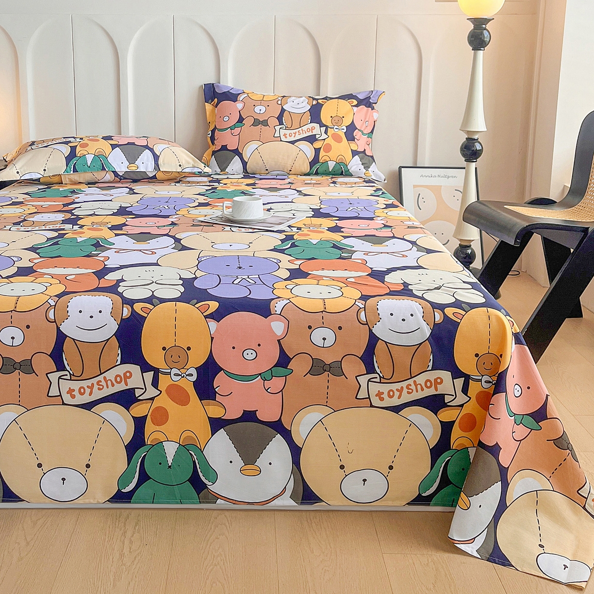 91家纺网 家纺一手货源 找家纺 金盛纺 2025新款13372全棉印花单品床单 动物联盟