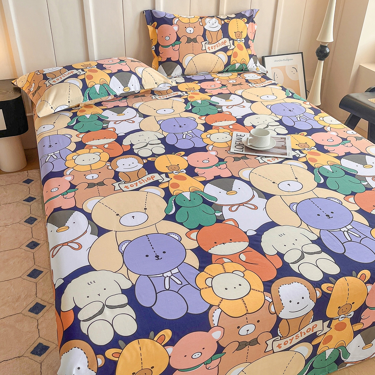 91家纺网 家纺一手货源 找家纺 金盛纺 2025新款13372全棉印花单品床单 动物联盟