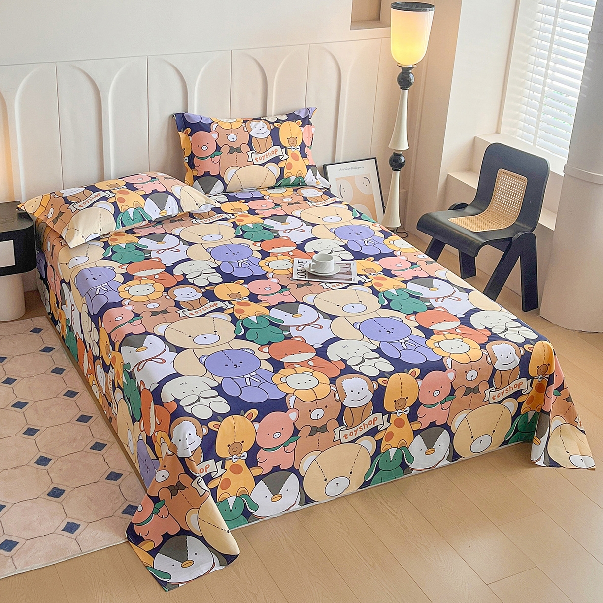 91家纺网 家纺一手货源 找家纺 金盛纺 2025新款13372全棉印花单品床单 动物联盟