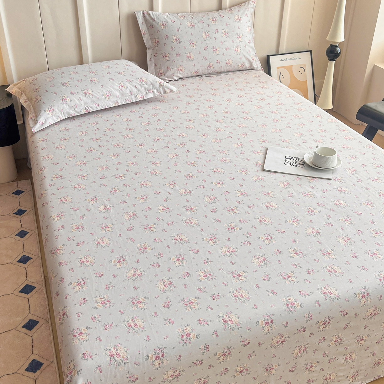 91家纺网 家纺一手货源 找家纺 金盛纺 2025新款13372全棉印花单品床单 浅浅花恋