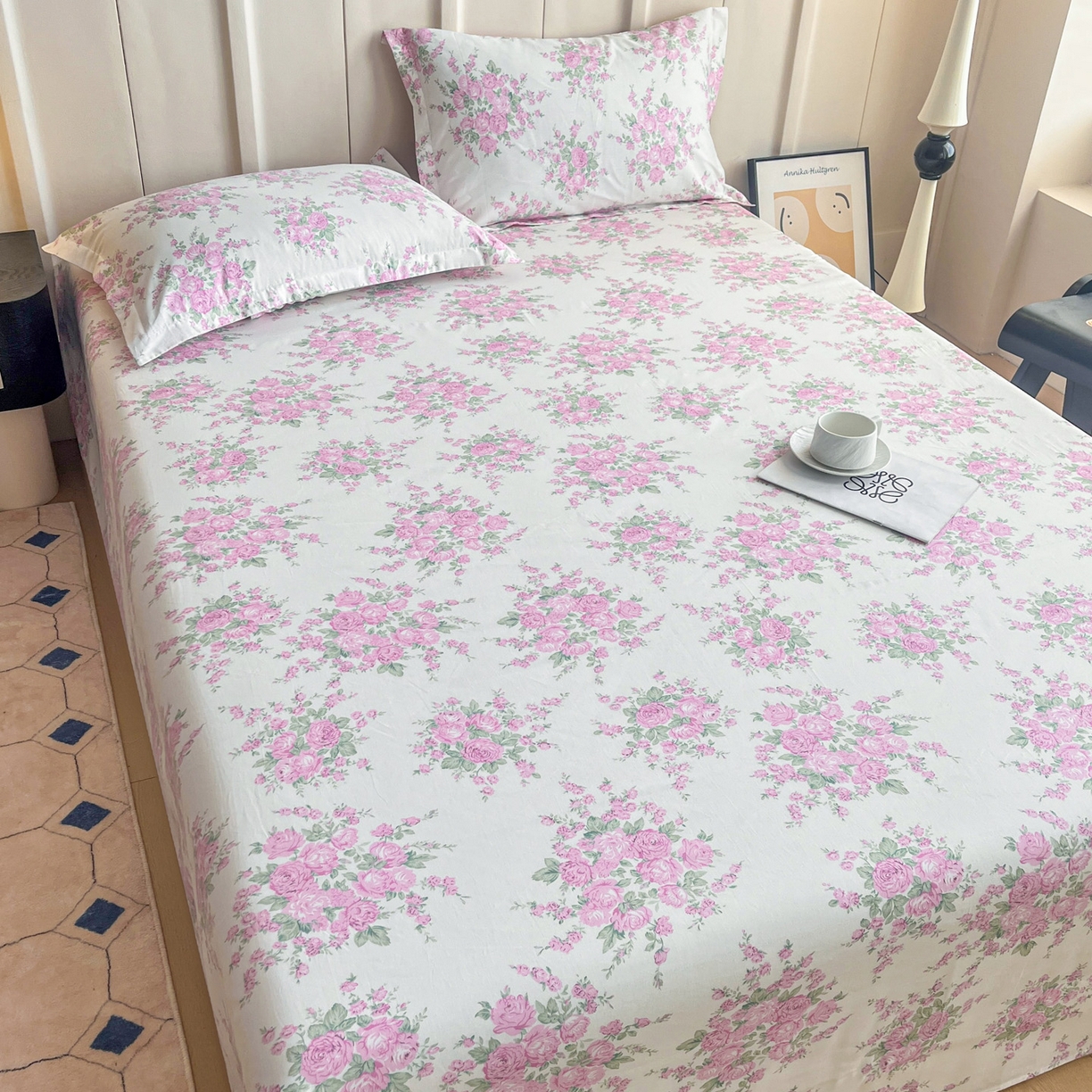 91家纺网 家纺一手货源 找家纺 金盛纺 2025新款13372全棉印花单品床单 苏菲-粉