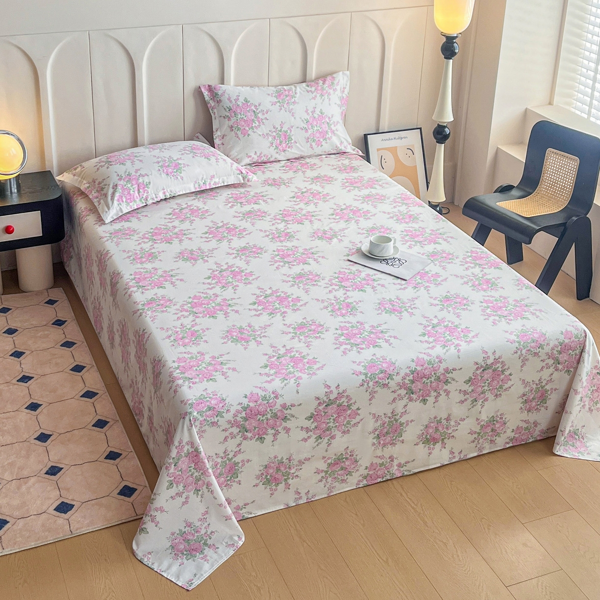 91家纺网 家纺一手货源 找家纺 金盛纺 2025新款13372全棉印花单品床单 苏菲-粉